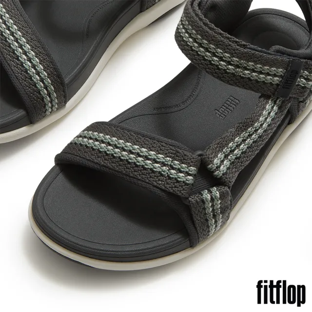 【FitFlop】F-MODE GO MENS可調式條紋編織後帶涼鞋-男(炭灰混色)