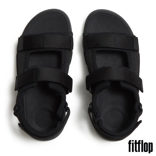 【FitFlop】F-MODE GO MENS可調式軟墊織帶後帶涼鞋-男(黑色)