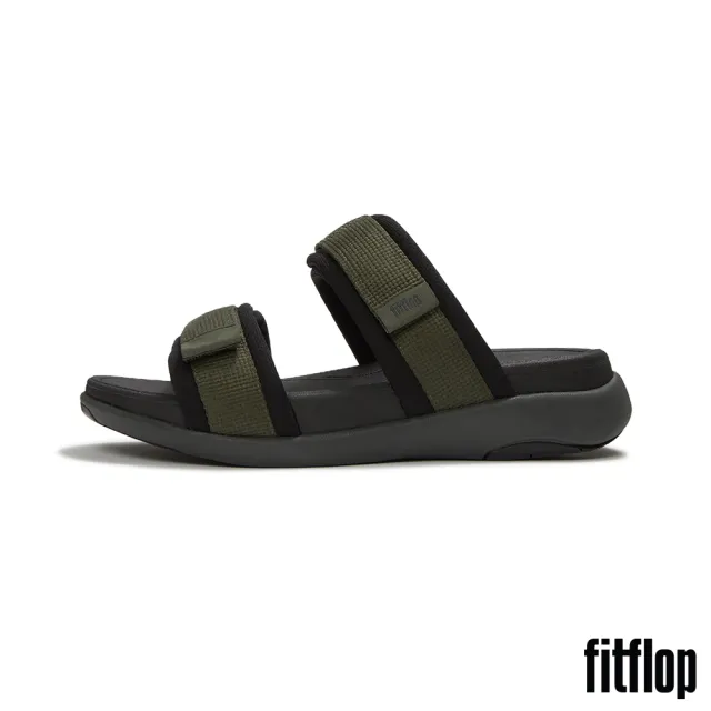【FitFlop】F-MODE GO MENS 可調式軟墊織帶雙帶涼鞋-男(深橄欖色/黑色)