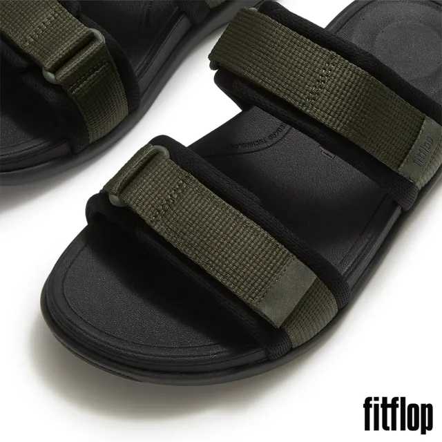 【FitFlop】F-MODE GO MENS 可調式軟墊織帶雙帶涼鞋-男(深橄欖色/黑色)