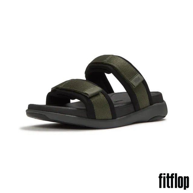 【FitFlop】F-MODE GO MENS 可調式軟墊織帶雙帶涼鞋-男(深橄欖色/黑色)