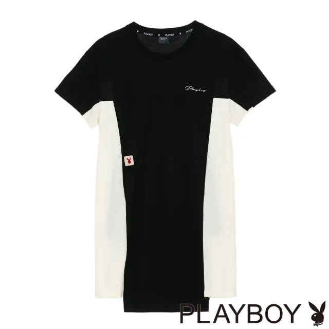 【PLAYBOY】簡約流線拼接H型洋裝 - 黑色