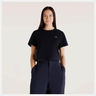 【NEW BALANCE】NB 短袖上衣 女 短版 美規 黑 WT61Q45FBK