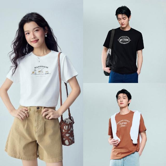 【GIORDANO 佐丹奴】男女裝印花圓領短袖T恤(多色任選)