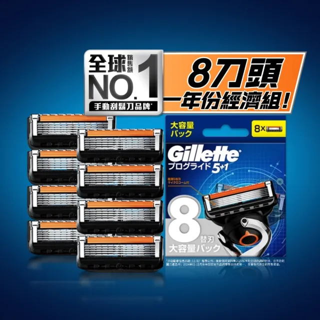 【Gillette 吉列】ProGlide 無感系列刮鬍刀頭(8刀頭)