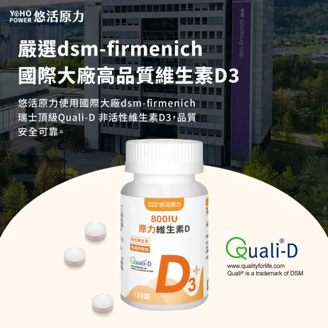【悠活原力】原力維生素D 800IU錠X3瓶(120錠/瓶 共360錠 維生素D3 維他命D3)