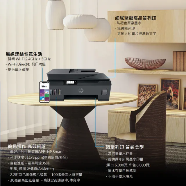 【HP 惠普】官方直營 搭1大容量黑墨GT53XL★Smart Tank 615 Wifi連續供墨複合機(列印/影印/掃描/傳真/無線)