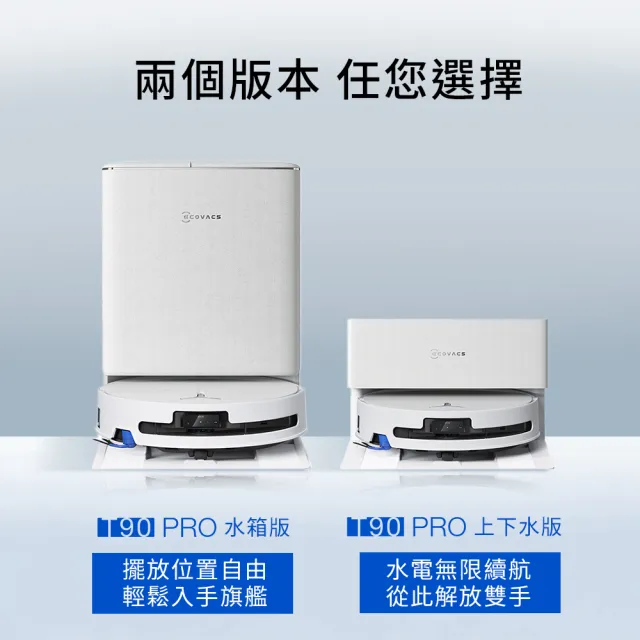【ECOVACS 科沃斯】momo獨家!全新升級DEEBOT T90 PRO 滾筒掃拖機器人(增壓滾筒洗地/3萬吸力/超續航/防纏繞)