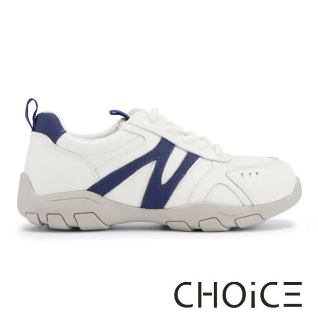 【CHOiCE】牛貼皮拼接綁帶厚底休閒鞋 藍色