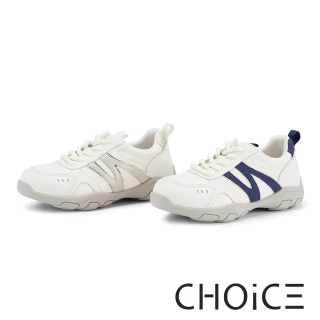 【CHOiCE】牛貼皮拼接綁帶厚底休閒鞋 藍色