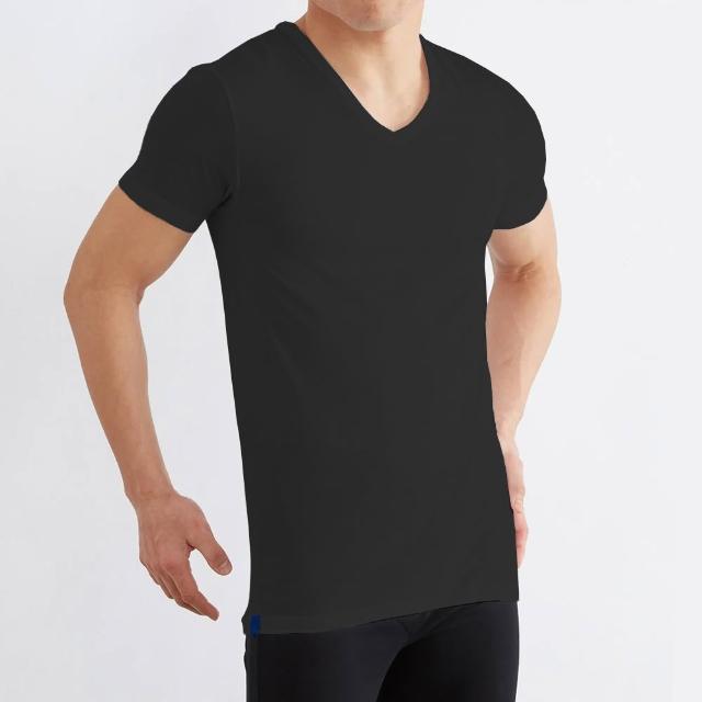 【Gunze 郡是】COOLMAGIC 男士機能涼感 V領 短袖 內衣 T-shirt-黑色(涼感舒適)