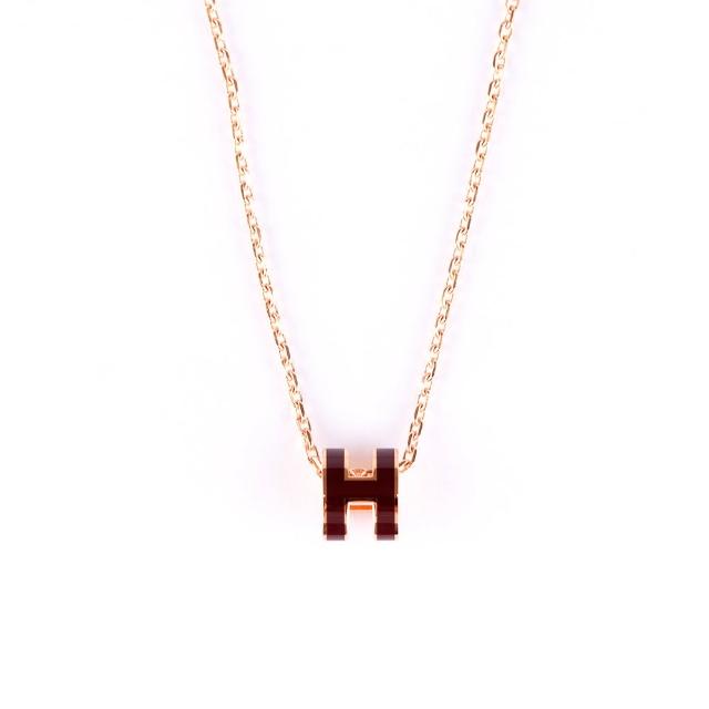 【Hermes 愛馬仕】Pop H Mini項鍊 (暗棕紅/玫瑰金) (H147992FOA8)