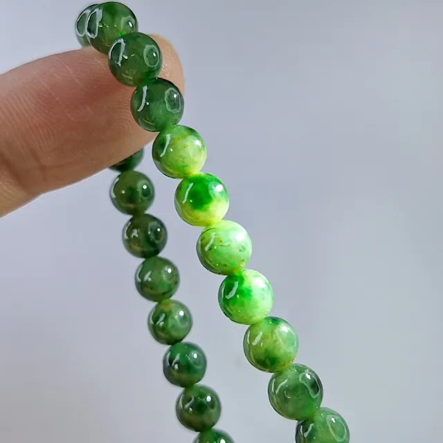 【鵝娘翡翠】天然A貨翡翠 緬甸玉 辣色花青手串 珠串 A6235023 翡翠手串