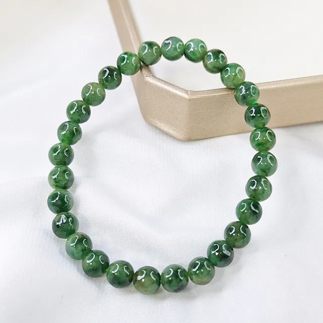 【鵝娘翡翠】天然A貨翡翠 緬甸玉 辣色花青手串 珠串 A6235023 翡翠手串