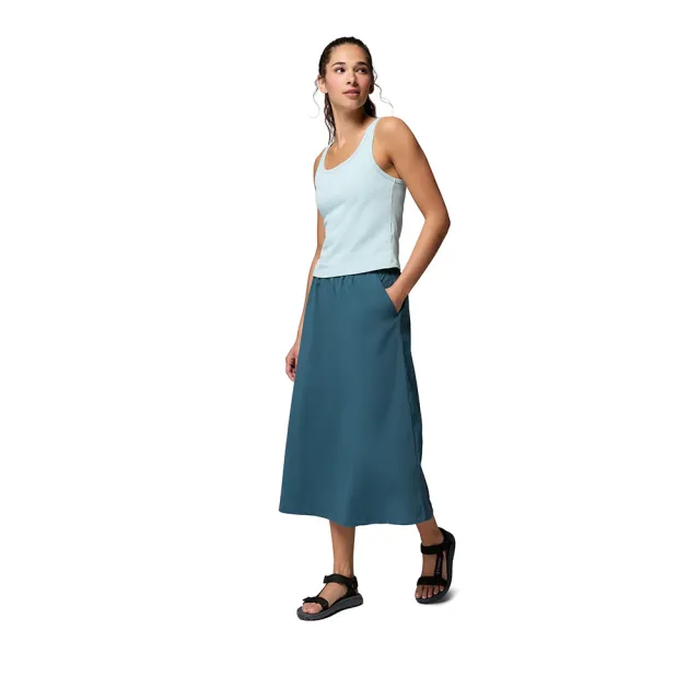 【Columbia 哥倫比亞】女款-涼感長裙-Chill Creek™ Long Woven Skirt-孔雀綠(UAL54000TL/KS)