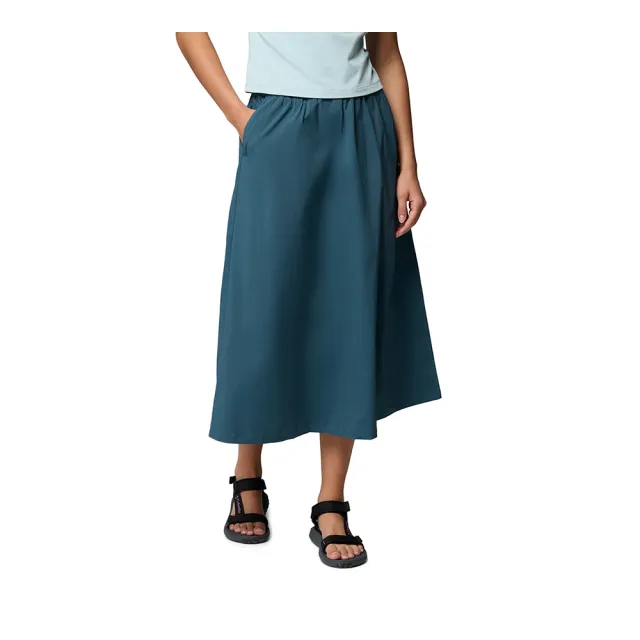【Columbia 哥倫比亞】女款-涼感長裙-Chill Creek™ Long Woven Skirt-孔雀綠(UAL54000TL/KS)
