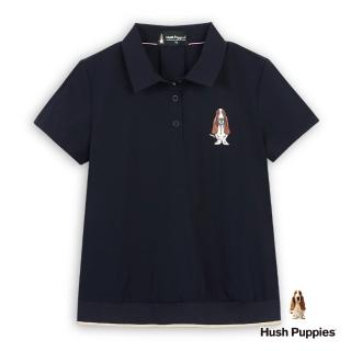 【Hush Puppies】女裝 POLO衫 品牌英文緹花刺繡狗POLO衫 (黑藍 / 63201106)