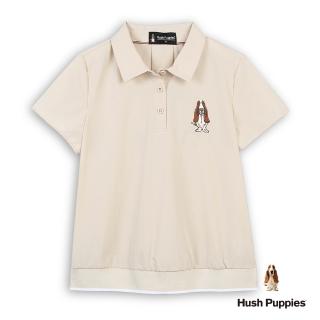 【Hush Puppies】女裝 POLO衫 品牌英文緹花刺繡狗POLO衫 (淺卡其 / 63201106)