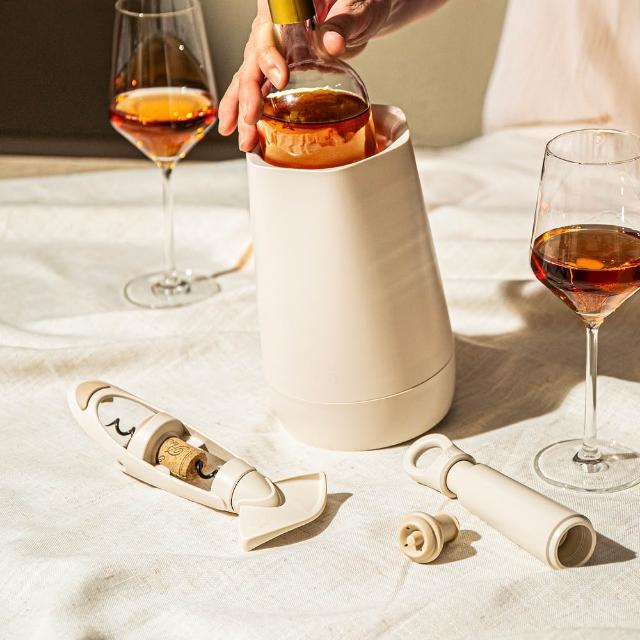 【VACU VIN】荷蘭 Host保冷冰桶+開酒抽真空組 象牙白 / 開酒器 開瓶器 瓶塞 酒塞 冰酒桶 保冰桶
