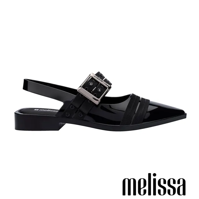 【Melissa】尖頭雙排釦方跟平底鞋(黑色)