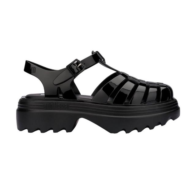 【Melissa】前包T字厚底涼鞋(鏡黑)