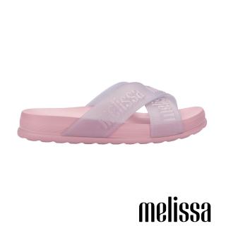 【Melissa】交叉寬頻LOGO平底拖鞋-大童(粉色)