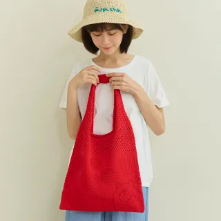 【a la sha】蘋果貓波浪邊針織提袋