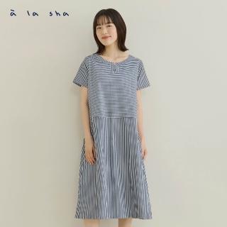 【a la sha】不規則門襟條紋洋裝