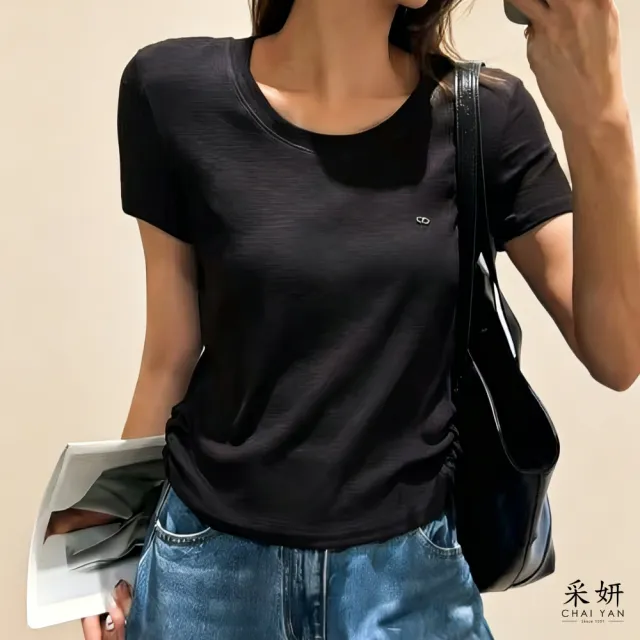 【CHAI YAN 采妍】素面高彈顯瘦短袖上衣(春夏女裝/中大尺碼/百搭/修身/透氣)