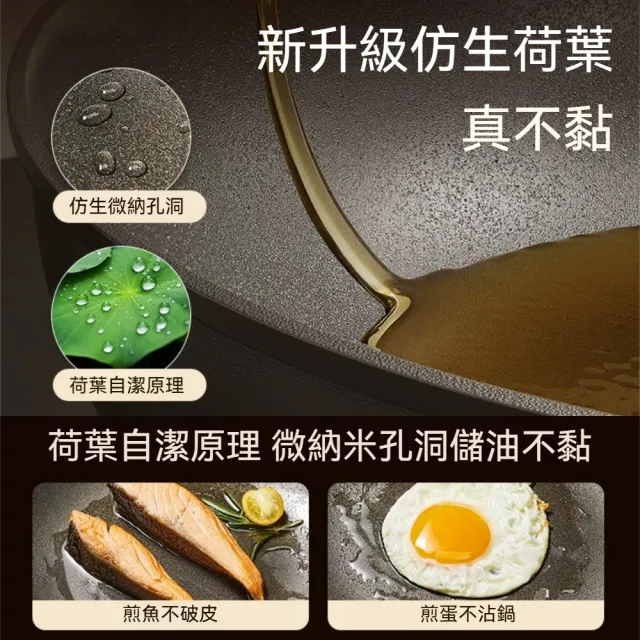 茉家 木手柄不沾黏極鐵炒菜鍋-附蒸籠款1入