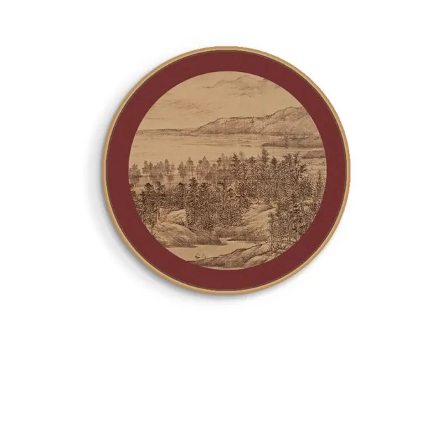 【匠俱】宋代美學掛畫70x70cm 整裝帶框 玄關山水畫 噴繪裝飾畫 書房茶室客廳藝術畫 圓形字畫 壁畫