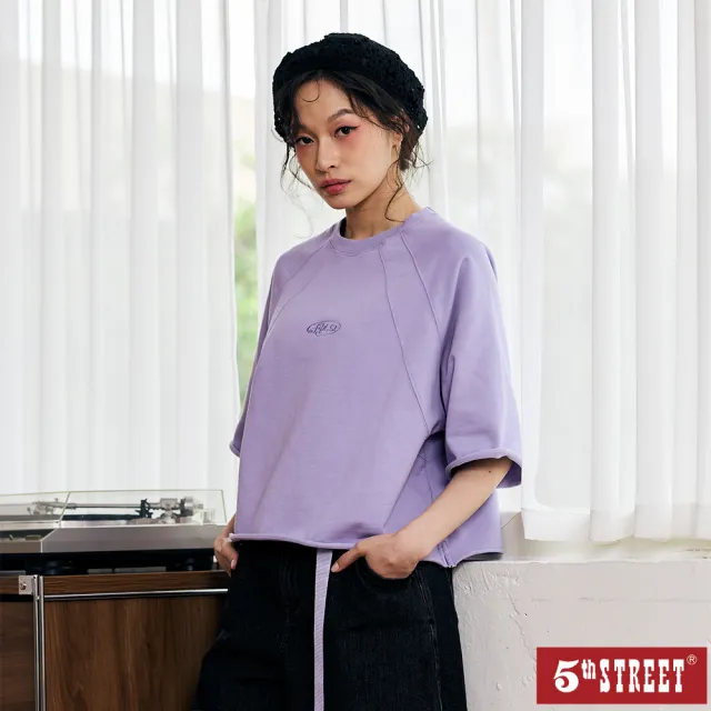 【5th STREET】女裝 短袖 短t 上衣 t恤 寬版 紫色(571088)