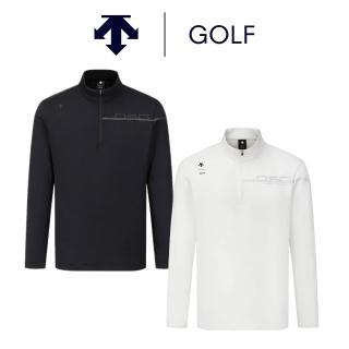 【DESCENTE】GOLF 迪桑特 男款 高爾夫上衣 半拉鍊長袖上衣 修身運動上衣(黑色/白色)