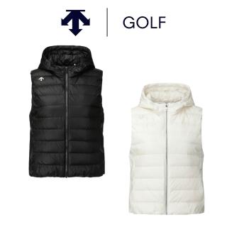 【DESCENTE】GOLF 迪桑特 女款 羽絨背心 連帽羽絨背心 運動背心(黑色/白色)