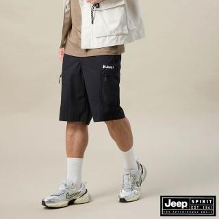 【JEEP】男裝 品牌LOGO印花休閒短褲(黑色)