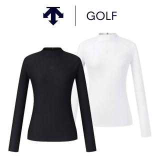 【DESCENTE】GOLF 迪桑特 女士 高爾夫立領長袖上衣(黑色/白色)