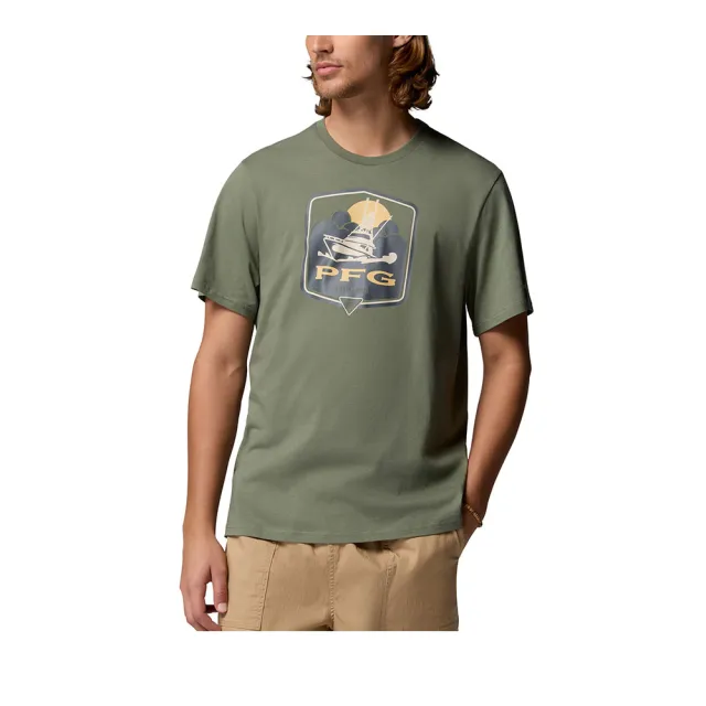 【Columbia 哥倫比亞】男款-短袖上衣-PFG™ Shield SS-軍綠色(UFM08130AG/KS)