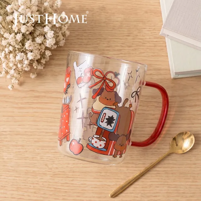 【Just Home】萌系動物透明玻璃杯2件組400ml/470ml(杯 玻璃杯 耐熱玻璃)