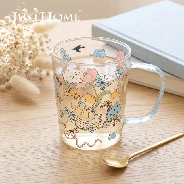 【Just Home】萌系動物透明玻璃馬克杯400ml單入-3款可選(杯 玻璃杯 耐熱玻璃)