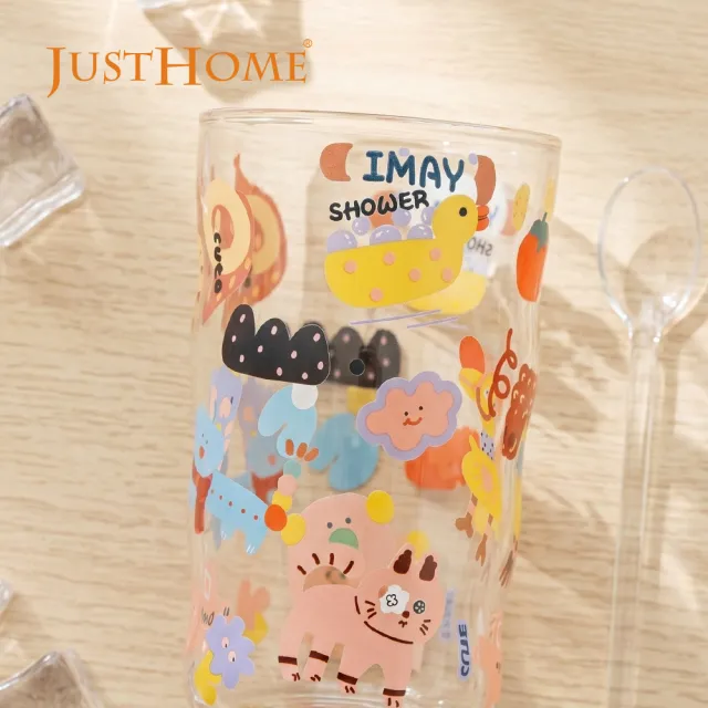 【Just Home】萌系動物透明玻璃雲朵杯470ml單入-2款可選(杯 玻璃杯 耐熱玻璃)