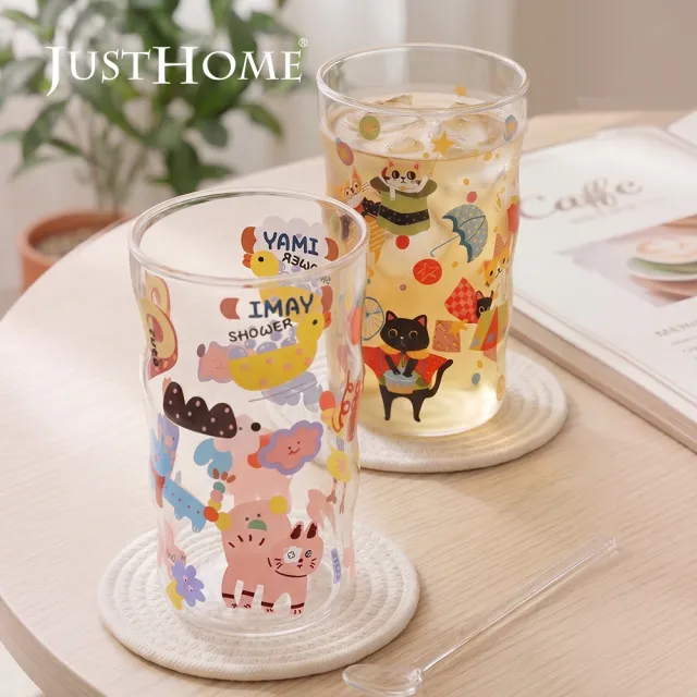 【Just Home】萌系動物透明玻璃雲朵杯470ml單入-2款可選(杯 玻璃杯 耐熱玻璃)