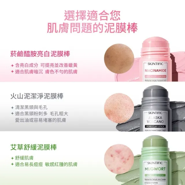 【SKINTIFIC】泥膜棒組(艾草+火山泥+菸鹼醯胺粉)