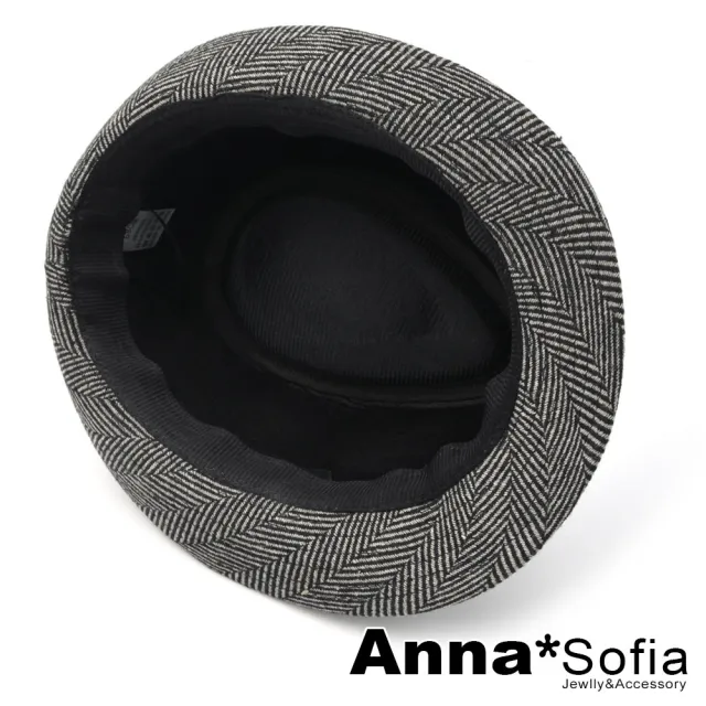 【AnnaSofia】混棉紳士帽爵士帽禮帽-箭矢斜紋 現貨(黑白系)