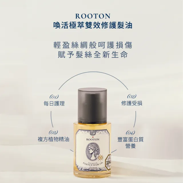 【ROOTON 官方直營】洗髮豐盈修護4件組(洗髮精200ml x2+護髮素30ml+髮油8ml)