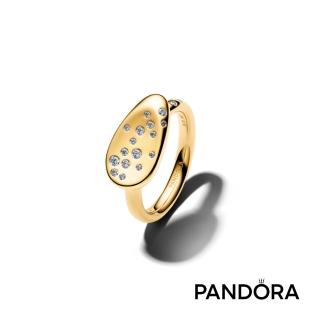 【Pandora 潘多拉】自然流線小型水滴鑲石戒指