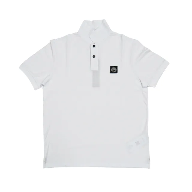 【Stone Island】十字品牌黑標男生短袖Polo上衣(白)