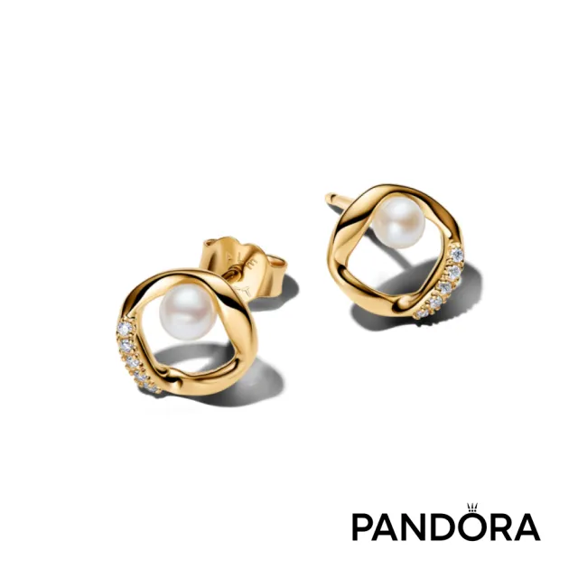 【Pandora 潘多拉】自然流線密鑲圓環珍珠耳環