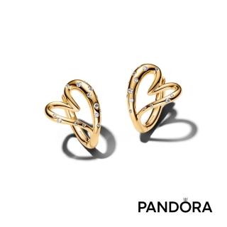 【Pandora 潘多拉】自然流線心形鑲石耳環圈