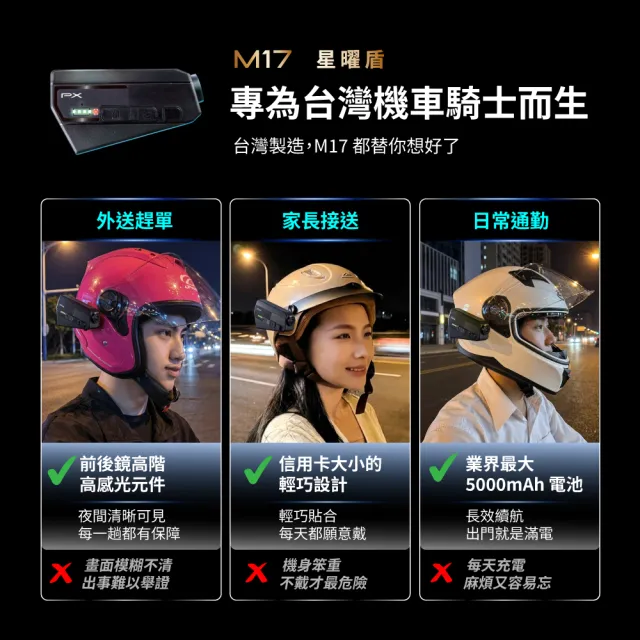 【PX 大通】台灣製造 一扣即錄 wifi 前後鏡 雙鏡 機車 行車記錄器 9小時錄影 安全帽 機車 紀錄器 防水(M17)