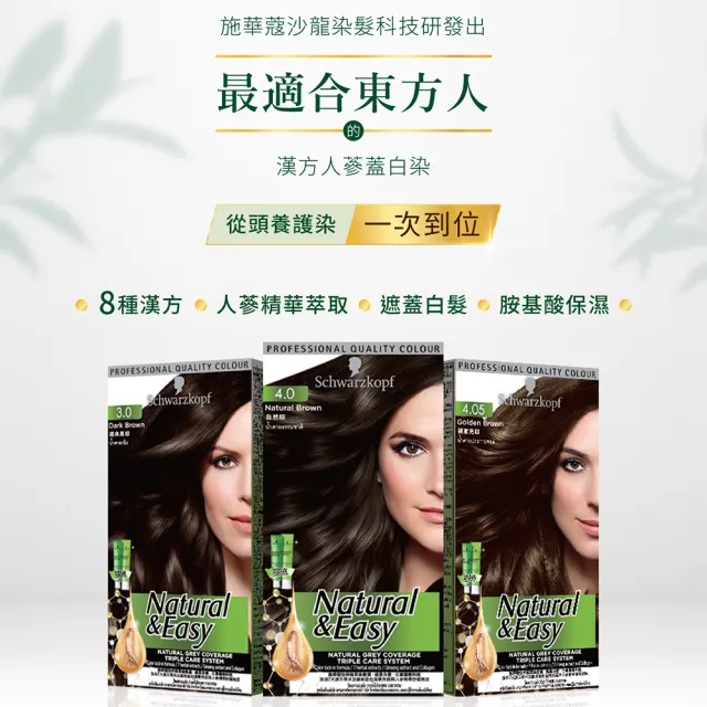 【Schwarzkopf 施華蔻】N&E怡然植萃蓋白染染髮霜(多色任選/經典黑棕/自然棕/亞麻棕/巧克力棕)